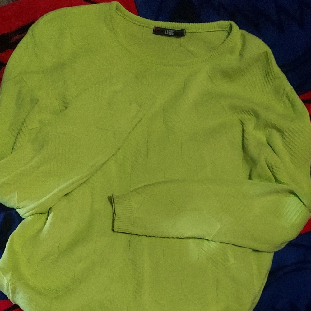 Wild Neon Green Soccer Ball Print Knit Designer Vintage Crewneck Sweater